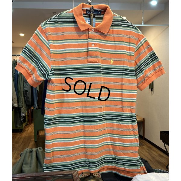 画像1: POLO ralph lauren【ラルフローレン】ビンテージ【オレンジｘ緑】【ボーダー柄】【ポロシャツ】【サイズＭ】 