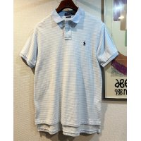 POLO ralph lauren【ラルフローレン】ビンテージ【カスタムフィット】【白ｘ水色】【ボーダー柄】【ポロシャツ】【サイズL】 