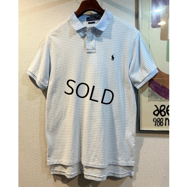 画像1: POLO ralph lauren【ラルフローレン】ビンテージ【カスタムフィット】【白ｘ水色】【ボーダー柄】【ポロシャツ】【サイズL】 