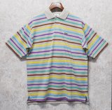 【ラコステ】【LACOSTE】【ベージュ×黄色×水色×紫×緑×茶】ボーダー【ポロシャツ】【サイズ6】 