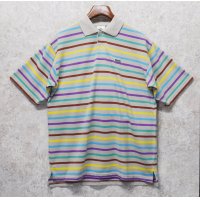 【ラコステ】【LACOSTE】【ベージュ×黄色×水色×紫×緑×茶】ボーダー【ポロシャツ】【サイズ6】 