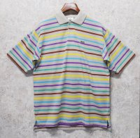 【ラコステ】【LACOSTE】【ベージュ×黄色×水色×紫×緑×茶】ボーダー【ポロシャツ】【サイズ6】 
