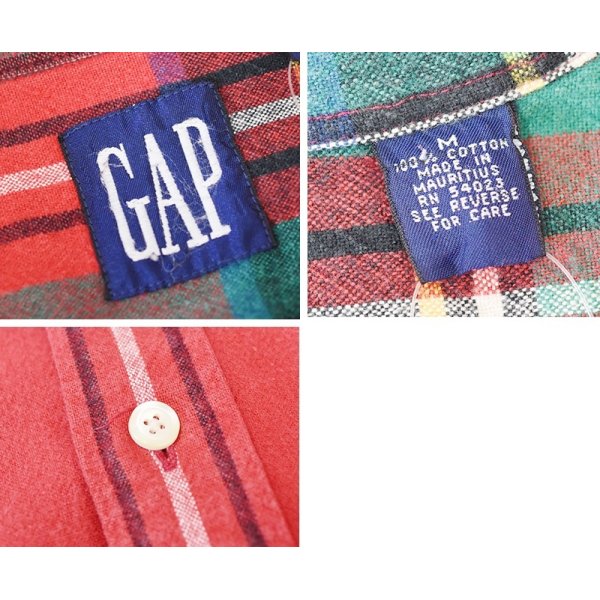 画像2: 【ビンテージ】【オールドギャップ】【GAP】赤【チェック柄】【ネルシャツ】フランネルシャツ【BDシャツ】【サイズＭ】 