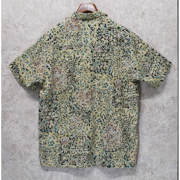 画像3: ビンテージ 【Edwards casual wear】エドワーズ【ベージュ×緑×エンジ】幾何学模様【半袖シャツ】オープンカラーシャツ【サイズL】 