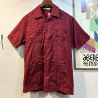 ビンテージ【The Havanera Co.】ハバネラ【エンジ】【キューバシャツ】半袖開襟シャツ【サイズS】  
