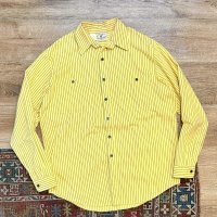 USA製【ビンテージ】【prentiss】プレンティス【黄色ｘグレー】ストライプ【コットンシャツ】【サイズＬ】  