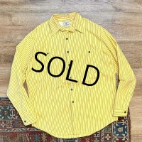 USA製【ビンテージ】【prentiss】プレンティス【黄色ｘグレー】ストライプ【コットンシャツ】【サイズＬ】  
