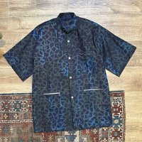 【ほぼ未使用!!】【紺ｘ青】総柄 【バンドカラー】【半袖シャツジャケット】  