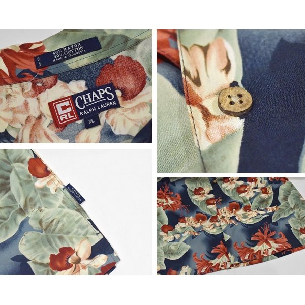 画像2: 【CHAPS】チャップス【ラルフローレン】POLO RALPH LAUREN 【青×ハイビスカス】【レーヨン×コットン】【アロハシャツ】【サイズＸＬ】  