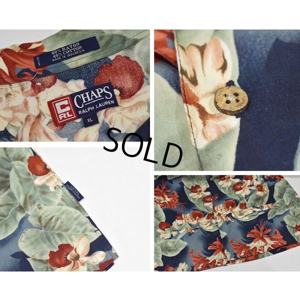 画像2: 【CHAPS】チャップス【ラルフローレン】POLO RALPH LAUREN 【青×ハイビスカス】【レーヨン×コットン】【アロハシャツ】【サイズＸＬ】  