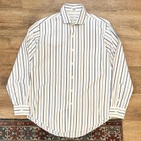 USA製【ビンテージ】【Saks Fifth Avenue】サックス・フィフス・アベニュー【白ｘ紺ｘグレー】【ワイドカラーコットンシャツ】【16-34】 