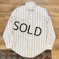 USA製【ビンテージ】【Saks Fifth Avenue】サックス・フィフス・アベニュー【白ｘ紺ｘグレー】【ワイドカラーコットンシャツ】【16-34】 