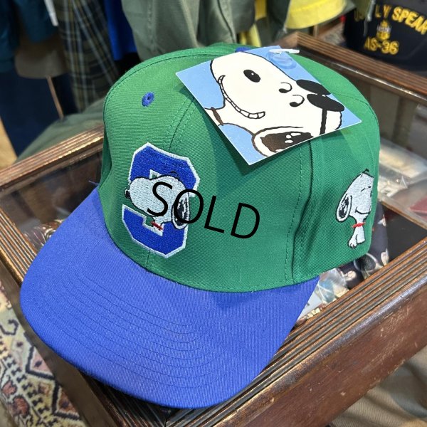 画像1: 【デッドストック】【スヌーピー】【緑×青】【コットン】【ベースボールキャップ】  