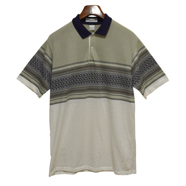 画像1: ほぼ未使用【USA製】【munsingwear】【マンシングウェア】【緑×白×紺】ボーダー【ポロシャツ】【サイズＬ】 