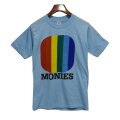 80's【USA製】【collegiate pacific MONIES】【ビンテージ】【水色×虹色】【Tシャツ】【サイズＭ】 
