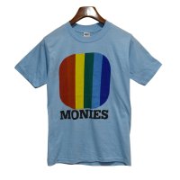 80's【USA製】【collegiate pacific MONIES】【ビンテージ】【水色×虹色】【Tシャツ】【サイズＭ】 