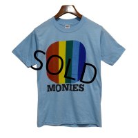 80's【USA製】【collegiate pacific MONIES】【ビンテージ】【水色×虹色】【Tシャツ】【サイズＭ】 