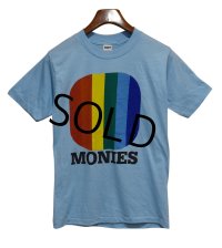 80's【USA製】【collegiate pacific MONIES】【ビンテージ】【水色×虹色】【Tシャツ】【サイズＭ】 