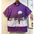 画像1: 90's【USA製】【ビンテージ】【HABITAT】総柄【オオカミ×月夜イラスト】【紫】【Tシャツ】【サイズS】<br> (1)
