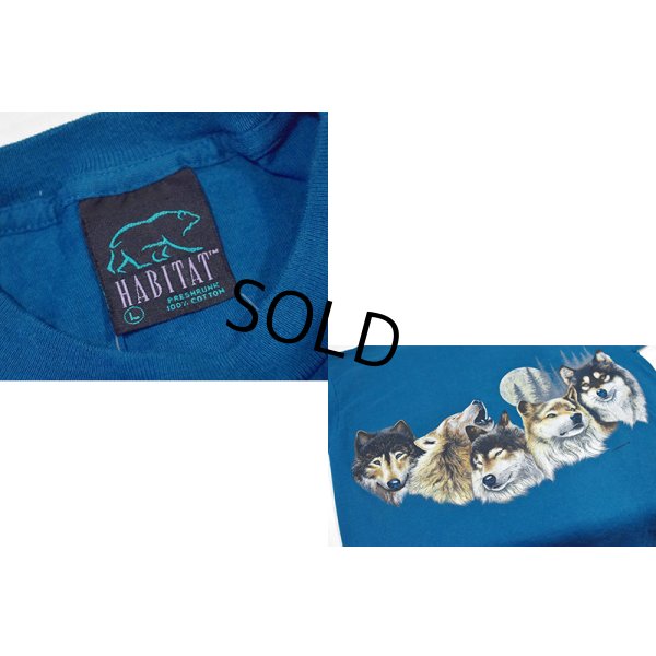 画像2: 90's【USA製】【ビンテージ】【HABITAT】【オオカミ×月夜イラスト】【セルリアンブルー】【Tシャツ】【サイズL】 