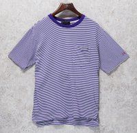 【ビンテージ】【Abercrombie&Fitch】【アバクロンビー＆フィッチ】 【紫×白ボーダー】ポケット付き【コットン】【Tシャツ】【サイズＭ】 