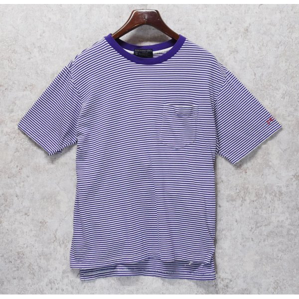 画像1: 【ビンテージ】【Abercrombie&Fitch】【アバクロンビー＆フィッチ】 【紫×白ボーダー】ポケット付き【コットン】【Tシャツ】【サイズＭ】 