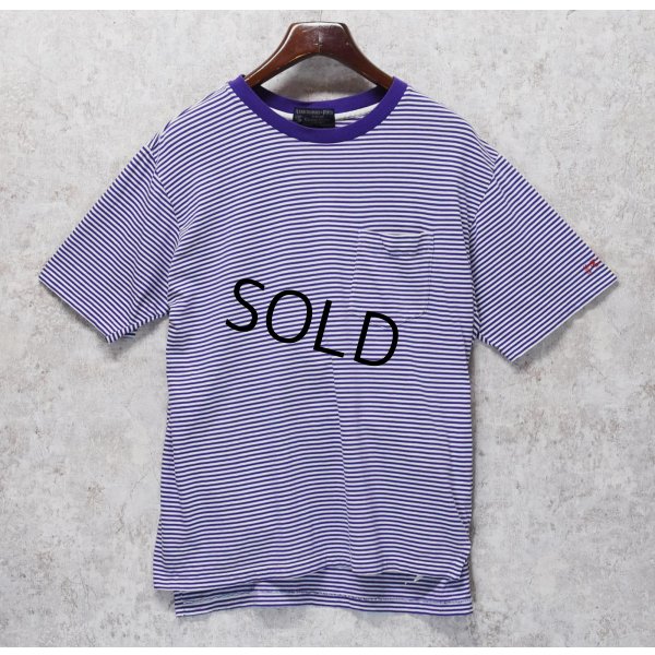 画像1: 【ビンテージ】【Abercrombie&Fitch】【アバクロンビー＆フィッチ】 【紫×白ボーダー】ポケット付き【コットン】【Tシャツ】【サイズＭ】 