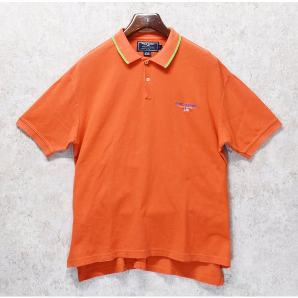 画像1: 90's【ポロスポーツ】【POLO SPORT】【ラルフローレン】【オレンジ×黄緑】【コットン】【ポロシャツ】【半袖Tシャツ】【サイズＬ】 