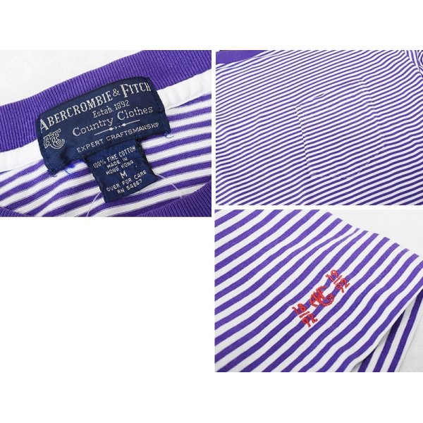 画像2: 【ビンテージ】【Abercrombie&Fitch】【アバクロンビー＆フィッチ】 【紫×白ボーダー】ポケット付き【コットン】【Tシャツ】【サイズＭ】 