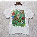 90's【USA製】 ビンテージ【TSF】【ヒョウ、鳥、植物】イラスト【白】【 Tシャツ】【サイズＭ】 