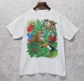 90's【USA製】 ビンテージ【TSF】【ヒョウ、鳥、植物】イラスト【白】【 Tシャツ】【サイズＭ】 