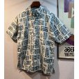 画像1: 【ビンテージ】【HOOK&TACKLE】【生成り×緑】魚柄【BDシャツ】半袖シャツ【サイズＭ】<br> (1)