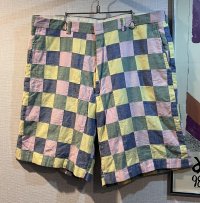 【BERLE】【緑×青×ピンク×黄色】【ショートパンツ】【パッチワーク】【短パン】【ｗ36】 
