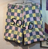 【BERLE】【緑×青×ピンク×黄色】【ショートパンツ】【パッチワーク】【短パン】【ｗ36】 