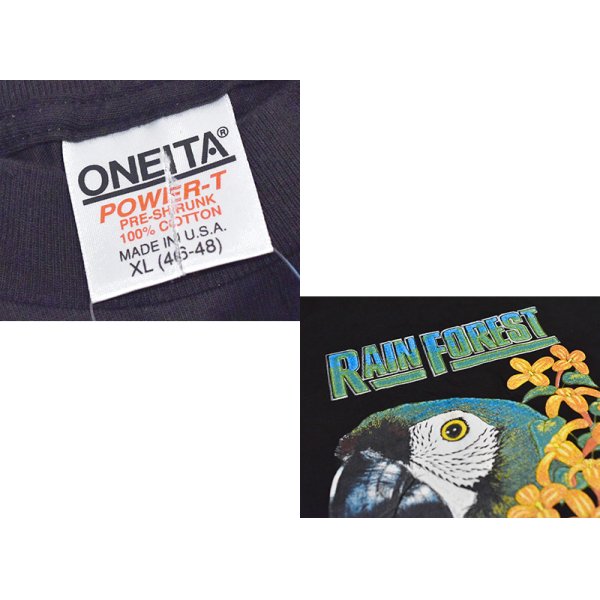 画像2: 90’s 【USA製】ビンテージ【オニータ】【RAIN FOREST】レインフォレスト【インコ】【黒】Tシャツ【サイズXL】 
