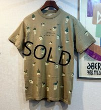 【デッドストック】 90's【USA製】【ビンテージ】【rel・e・vant】レラバント【家】総柄【ベージュ】【Tシャツ】【サイズL程度】 