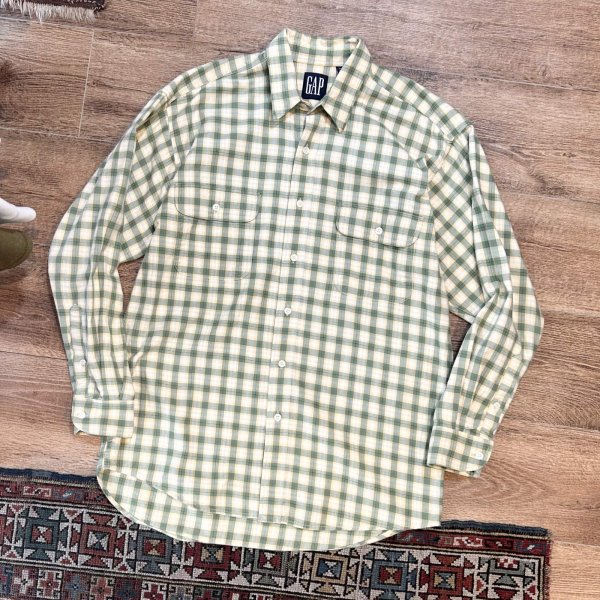 画像1: 【ビンテージ】【オールドギャップ】【GAP】【緑ｘ黄色】チェック【コットンシャツ】【サイズM】 