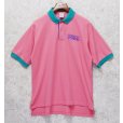 画像1: ビンテージ【OVTER BANKS】【ピンク×襟、袖緑】【ポロシャツ】半袖シャツ【サイズＬ】<br> (1)