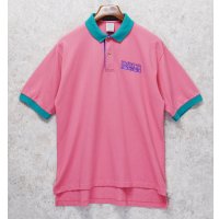 ビンテージ【OVTER BANKS】【ピンク×襟、袖緑】【ポロシャツ】半袖シャツ【サイズＬ】 