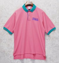 ビンテージ【OVTER BANKS】【ピンク×襟、袖緑】【ポロシャツ】半袖シャツ【サイズＬ】 