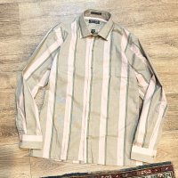 90’s【pierre cardin】ピエールカルダン【ベージュｘブラウン×ピンク】【ストライプ】【シャツ】16 1/2-32 33 