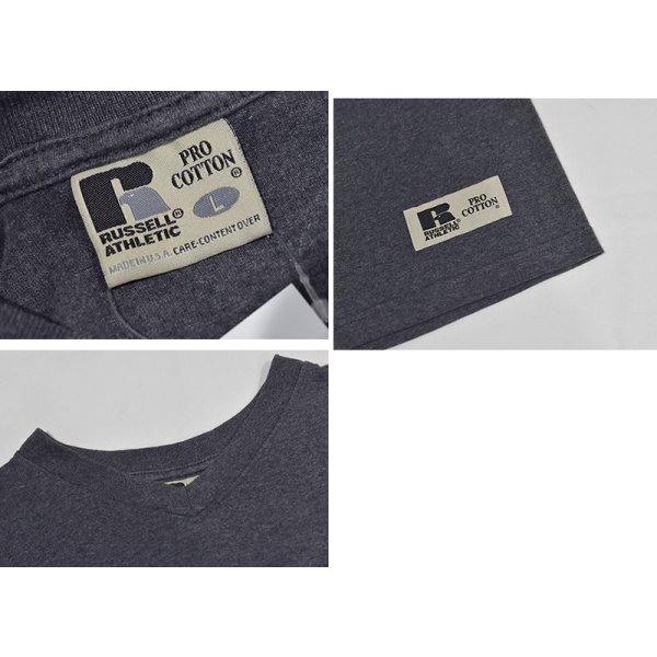 画像2: 90's【USA製】【Russell】【ラッセル】【チャコール】【無地】【Vネック】【Tシャツ】【サイズＬ】 