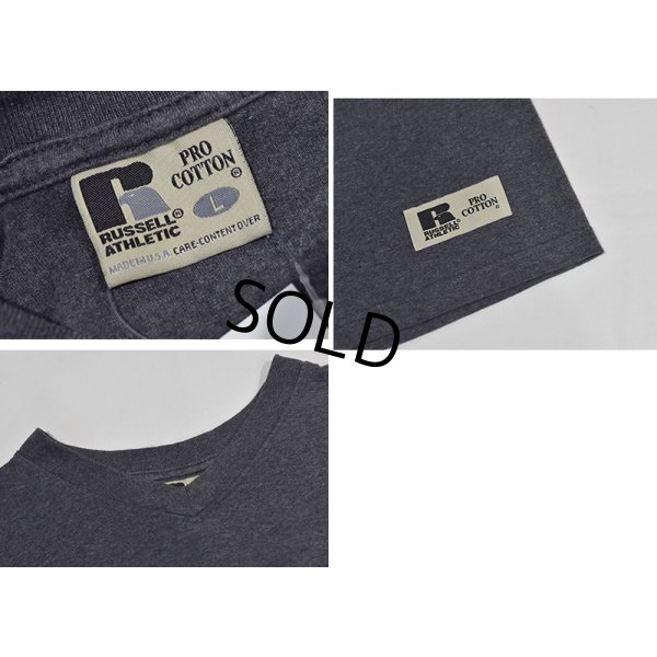 画像2: 90's【USA製】【Russell】【ラッセル】【チャコール】【無地】【Vネック】【Tシャツ】【サイズＬ】 