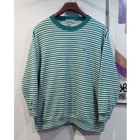 【ビンテージ】【ANNE KLEIN】【アンクライン】【緑×白ボーダー】【スウェット】【レディース古着】【サイズＭ】 