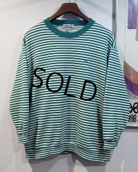 【ビンテージ】【ANNE KLEIN】【アンクライン】【緑×白ボーダー】【スウェット】【レディース古着】【サイズＭ】 