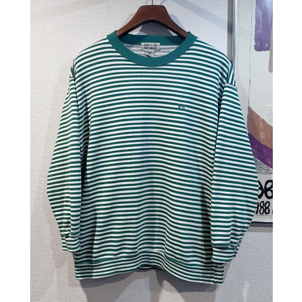 画像1: 【ビンテージ】【ANNE KLEIN】【アンクライン】【緑×白ボーダー】【スウェット】【レディース古着】【サイズＭ】 