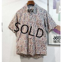 【ビンテージ】【Truval】【白×花柄】総柄 半袖ボタンダウンシャツ【サイズM】  