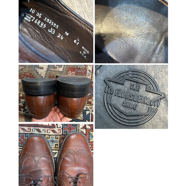 画像2: 【USA製】【ビンテージ】【フローシャイム】FLORSHEIM【ブラウン】メダリオン【ウィングチップシューズ】【10 3E】【28cm程度】 