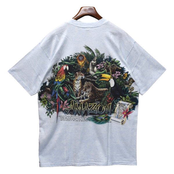 画像4: 【デッドストック】【USA製】【ビンテージ】【薄水色霜降り】【amazon rain forest】【動物プリント】【Tシャツ】【サイズXL】 