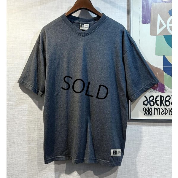 画像1: 90's【USA製】【Russell】【ラッセル】【チャコール】【無地】【Vネック】【Tシャツ】【サイズＬ】 